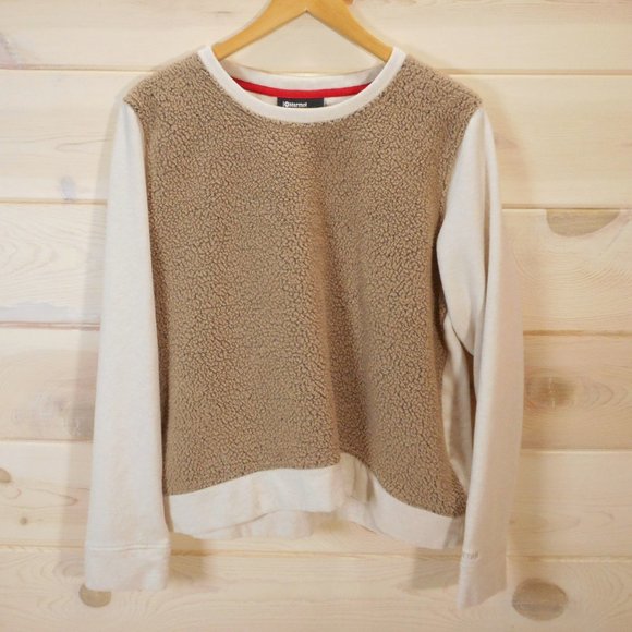 Marmot Women's XL Sherpa Sweatshirt Tan Brown Fleece Pullover - Picture 1 of 5